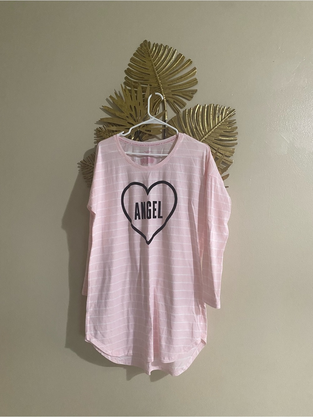 Victoria's Secret Light Pink Striped Tee with Heart Logo